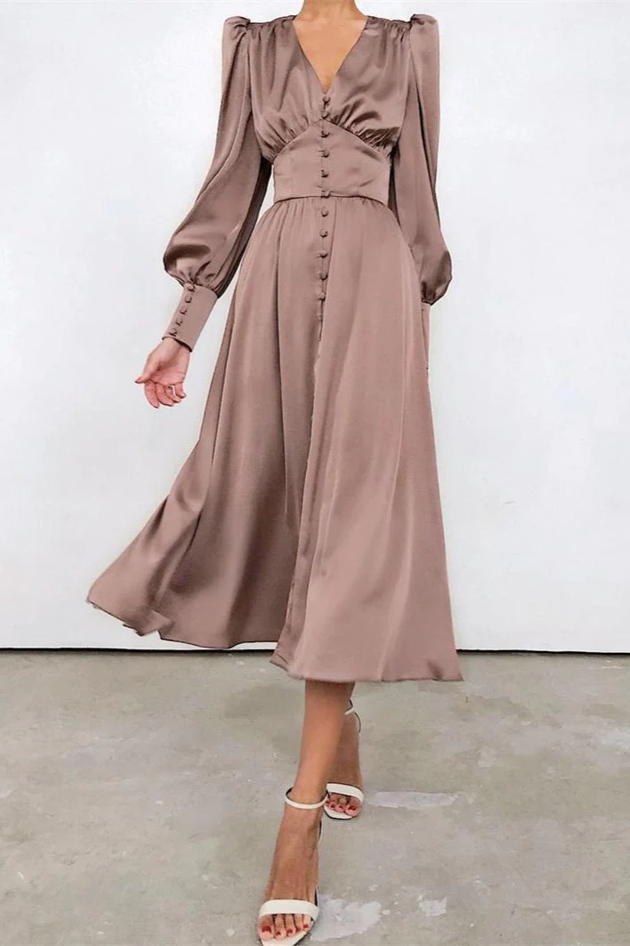Vintage Satin Puff Sleeve Tailored Midi Dress - Image 2