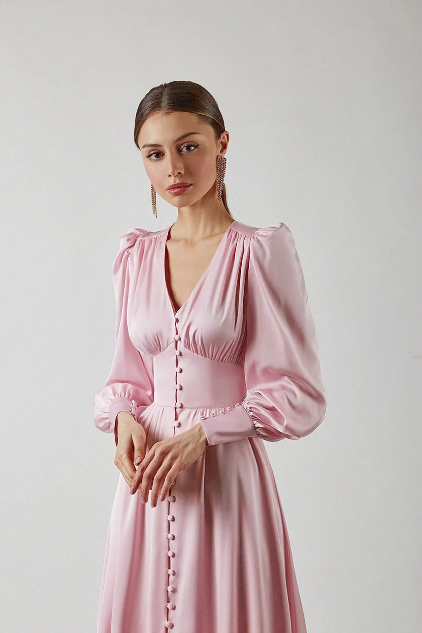 Vintage Satin Puff Sleeve Tailored Midi Dress - Image 7