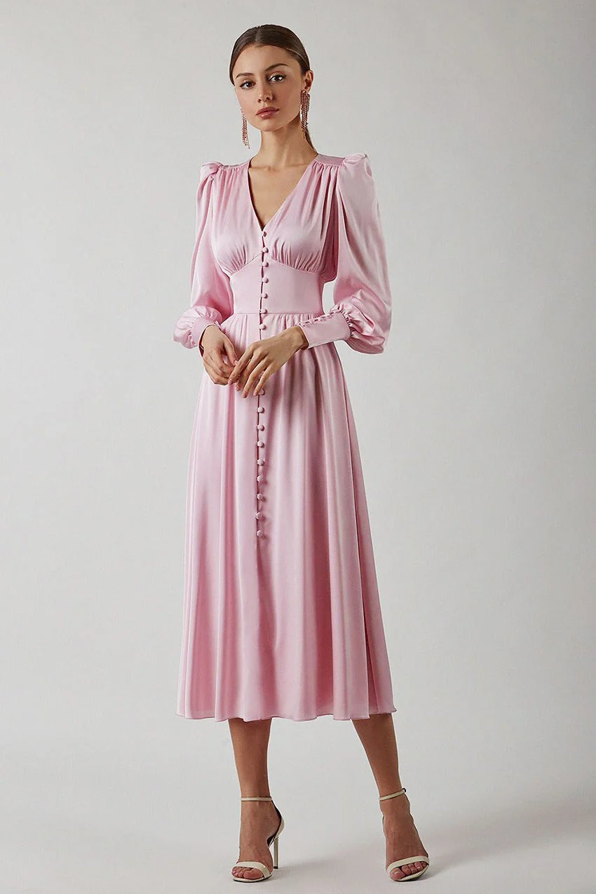 Vintage Satin Puff Sleeve Tailored Midi Dress - Image 8