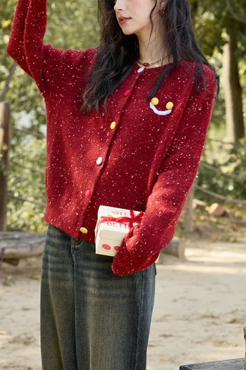 Vintage Smile Embroidery Wool Cardigan - Image 4