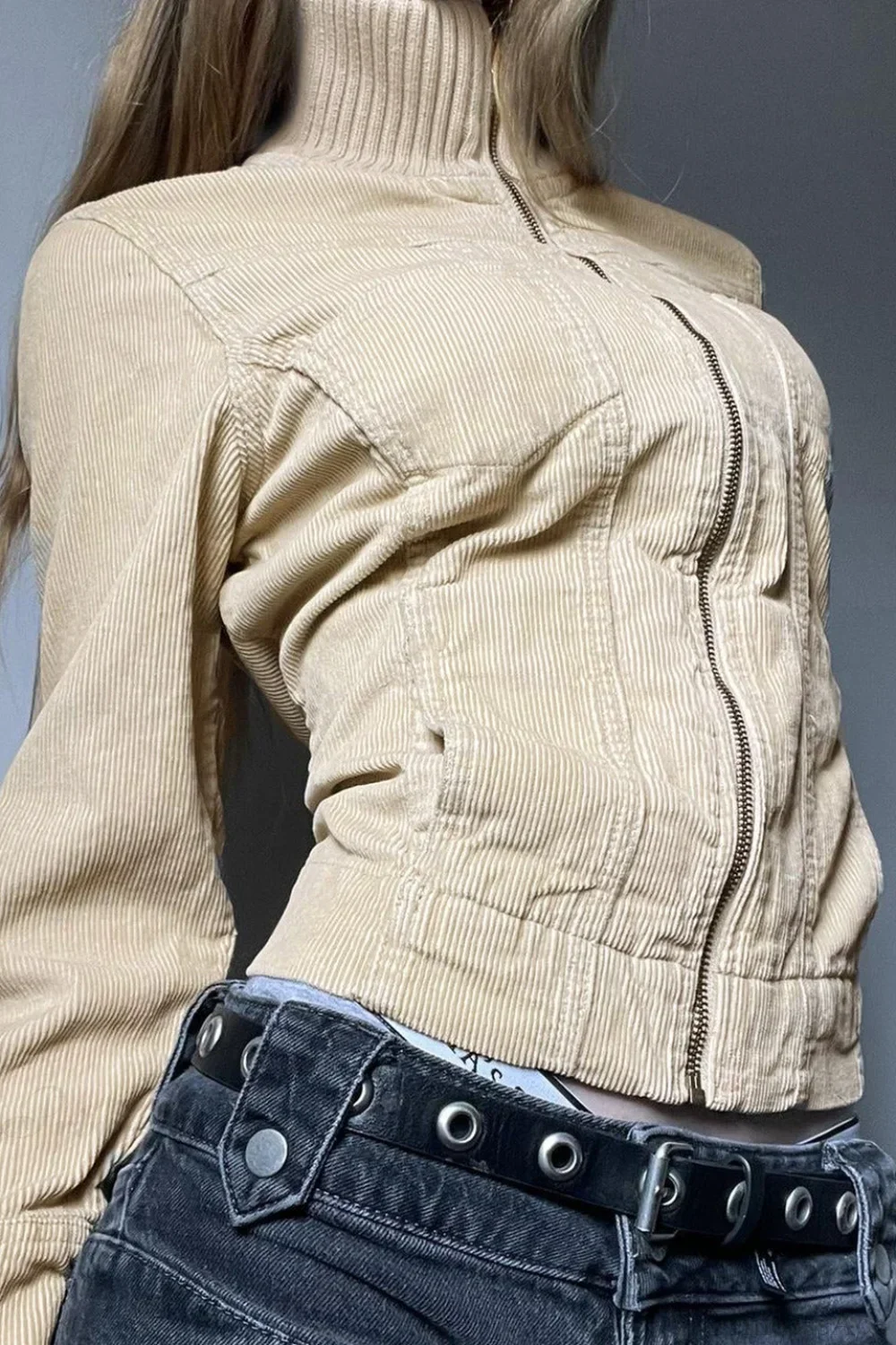Vintage Streetwear Utility Solid Lapel Pocket Jacket - Image 2