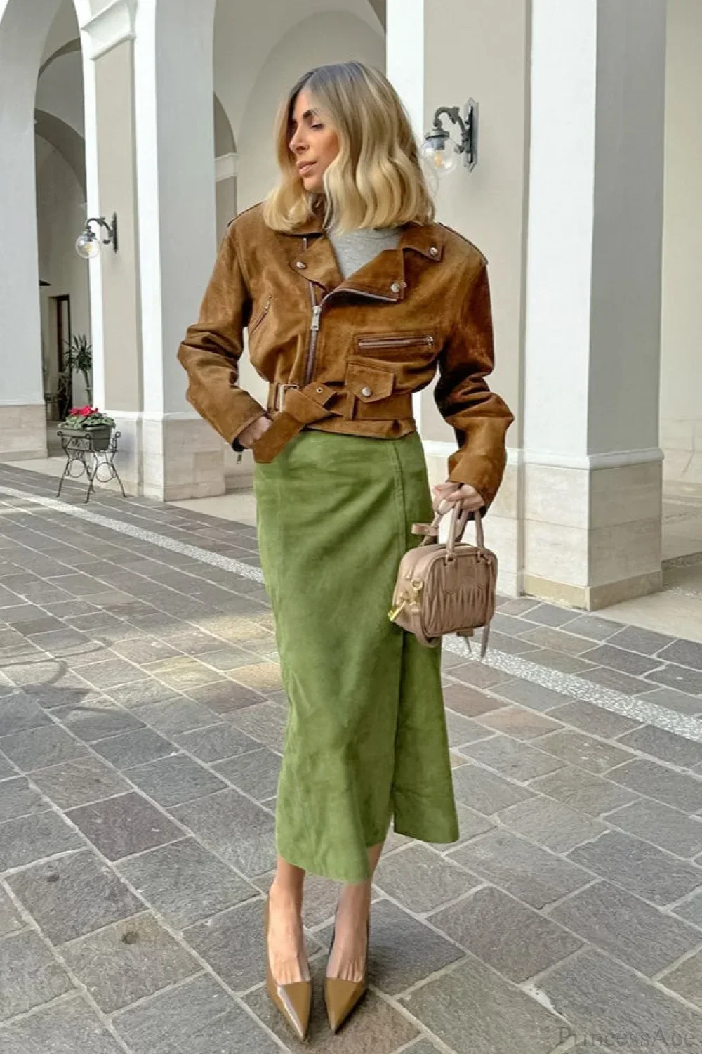 Vintage Suede High Waist Midi Pencil Skirt - Image 2