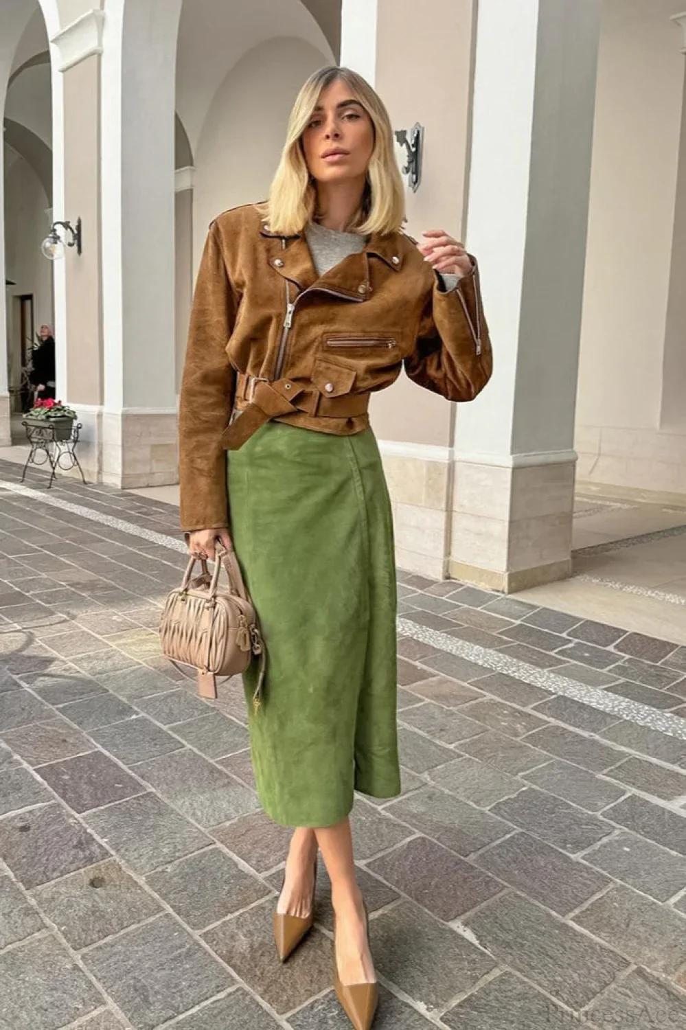 Vintage Suede High Waist Midi Pencil Skirt - Image 3