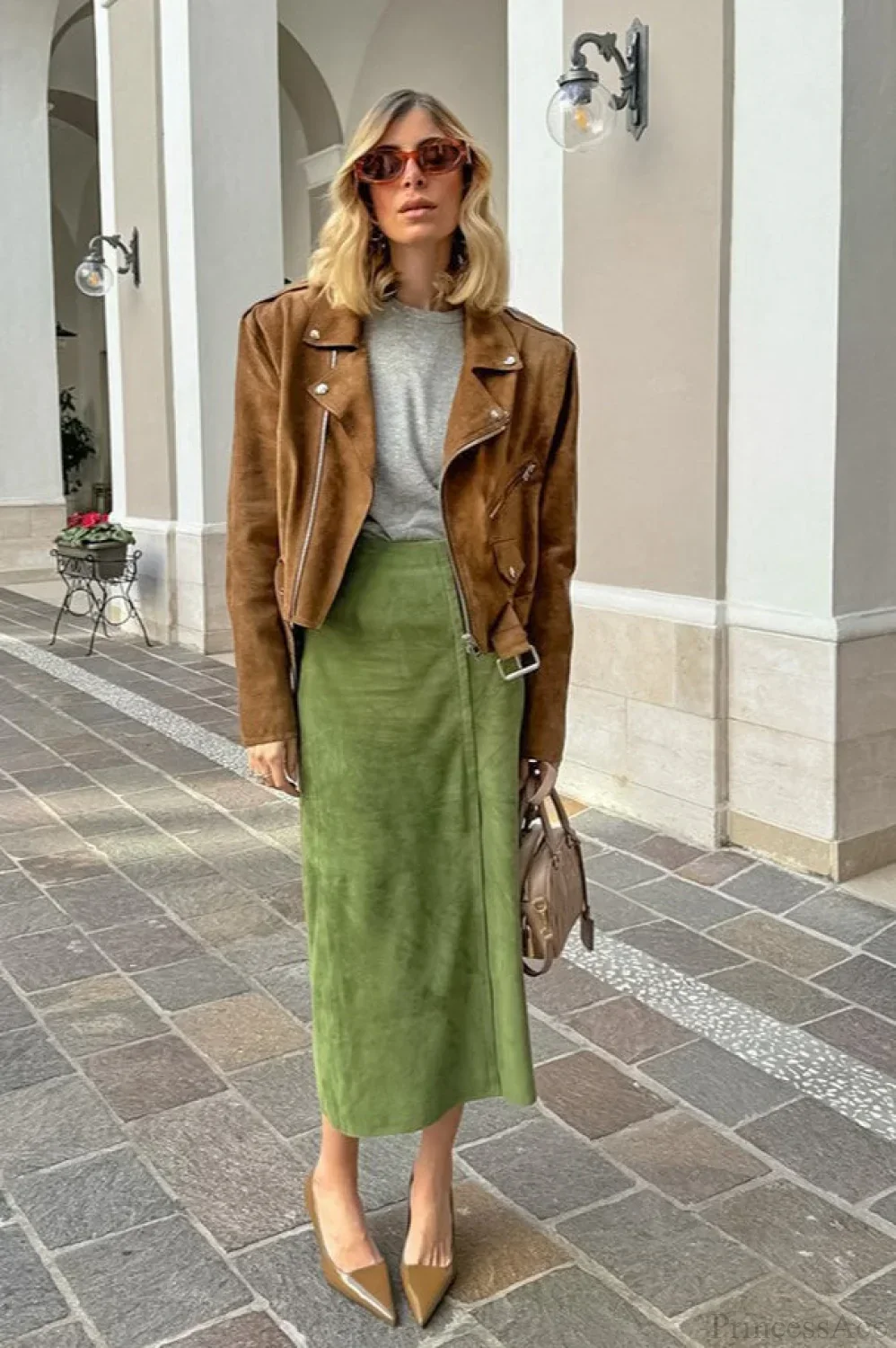 Vintage Suede High Waist Midi Pencil Skirt - Image 4