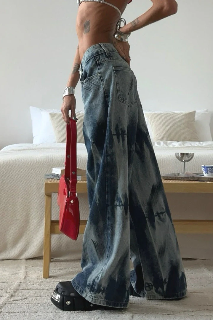 Vintage Tie-Dye High-Waist Wide-Leg Jeans - Image 3