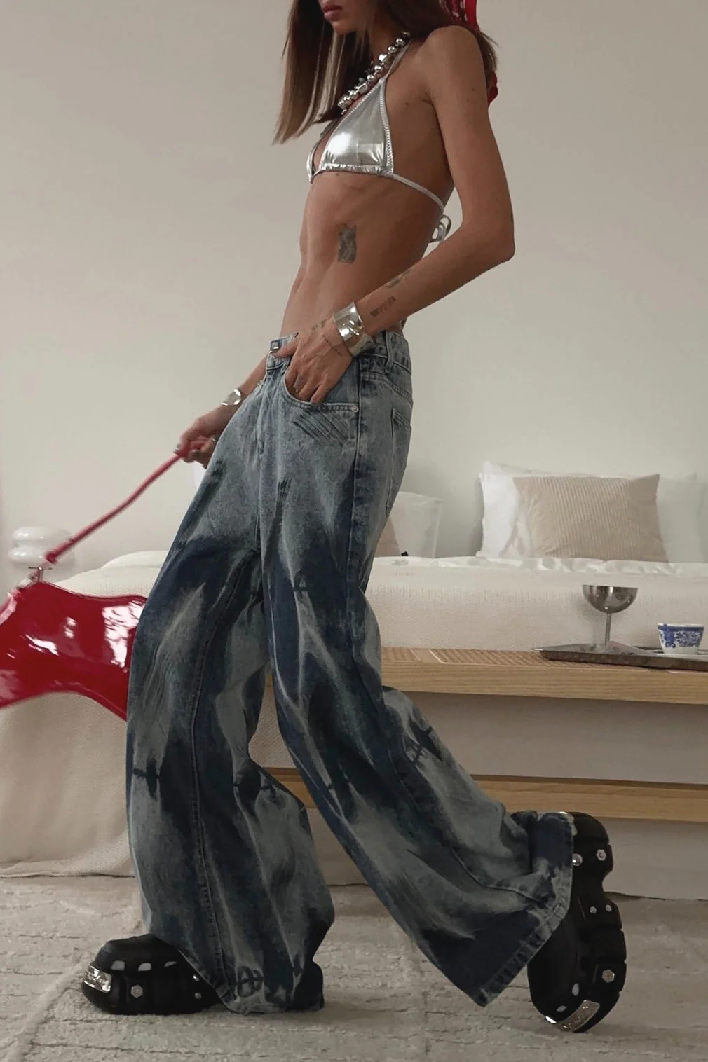 Vintage Tie-Dye High-Waist Wide-Leg Jeans - Image 4