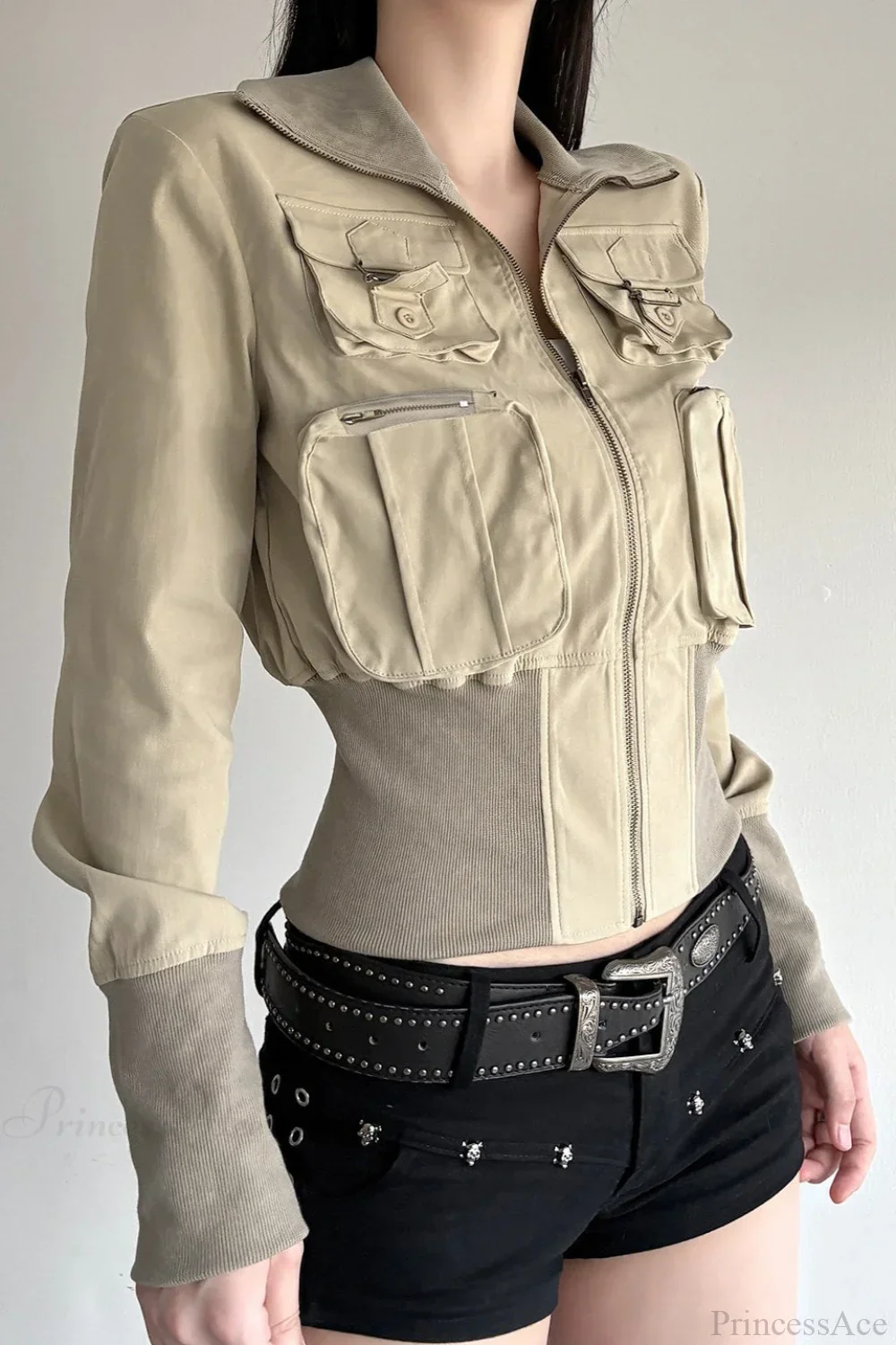 Vintage Utility Long Sleeve Ribbed Jacket - Image 2