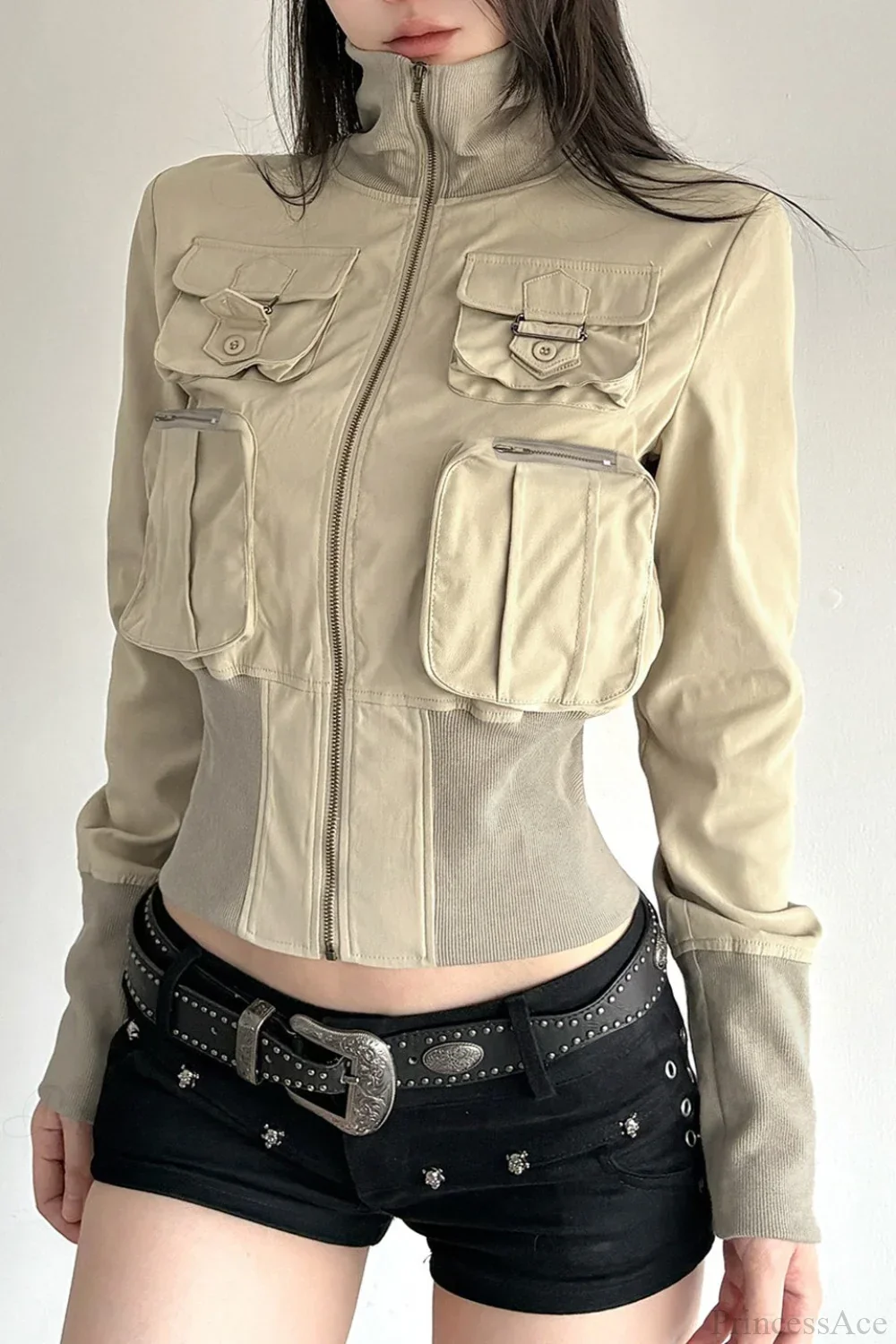 Vintage Utility Long Sleeve Ribbed Jacket - Image 4