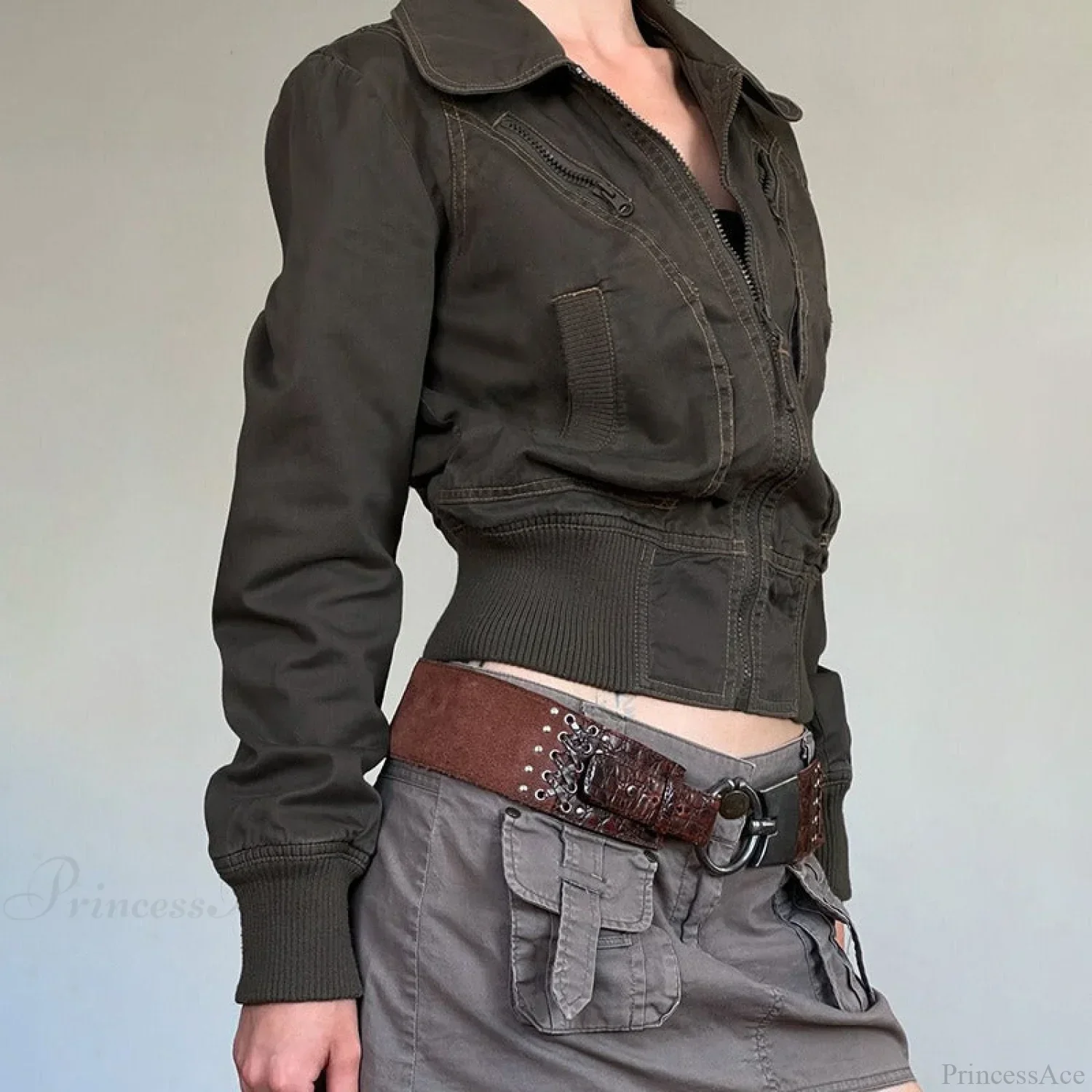 Vintage Utility Zip Slim Fit Pocket Jacket - Image 2