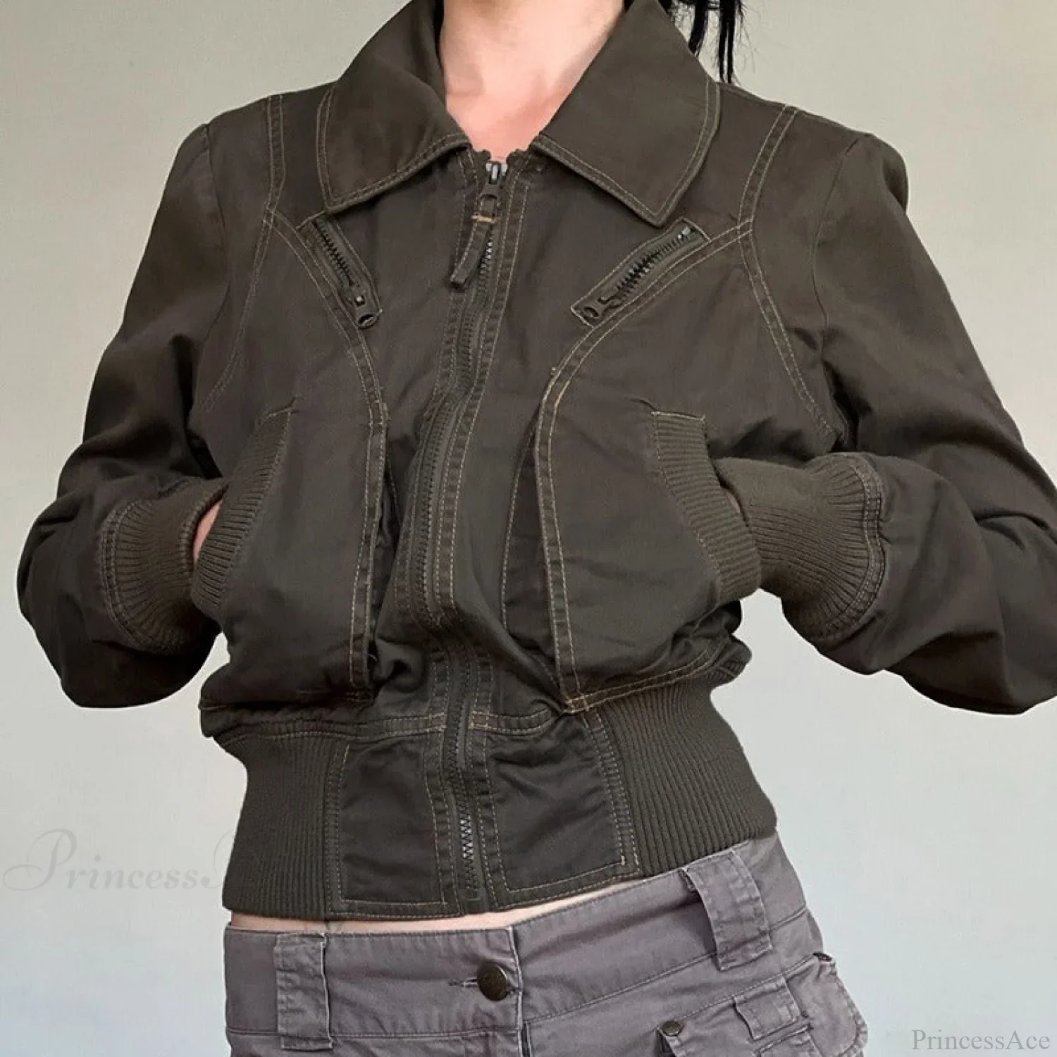 Vintage Utility Zip Slim Fit Pocket Jacket - Image 3
