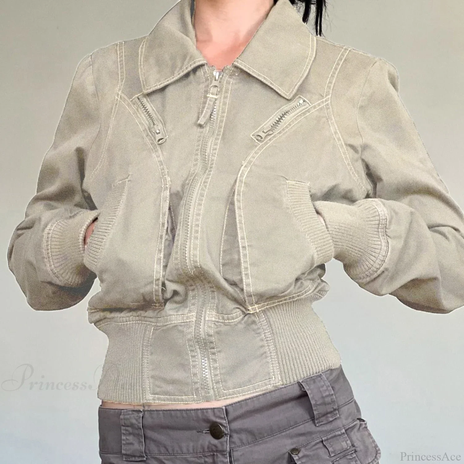 Vintage Utility Zip Slim Fit Pocket Jacket - Image 4