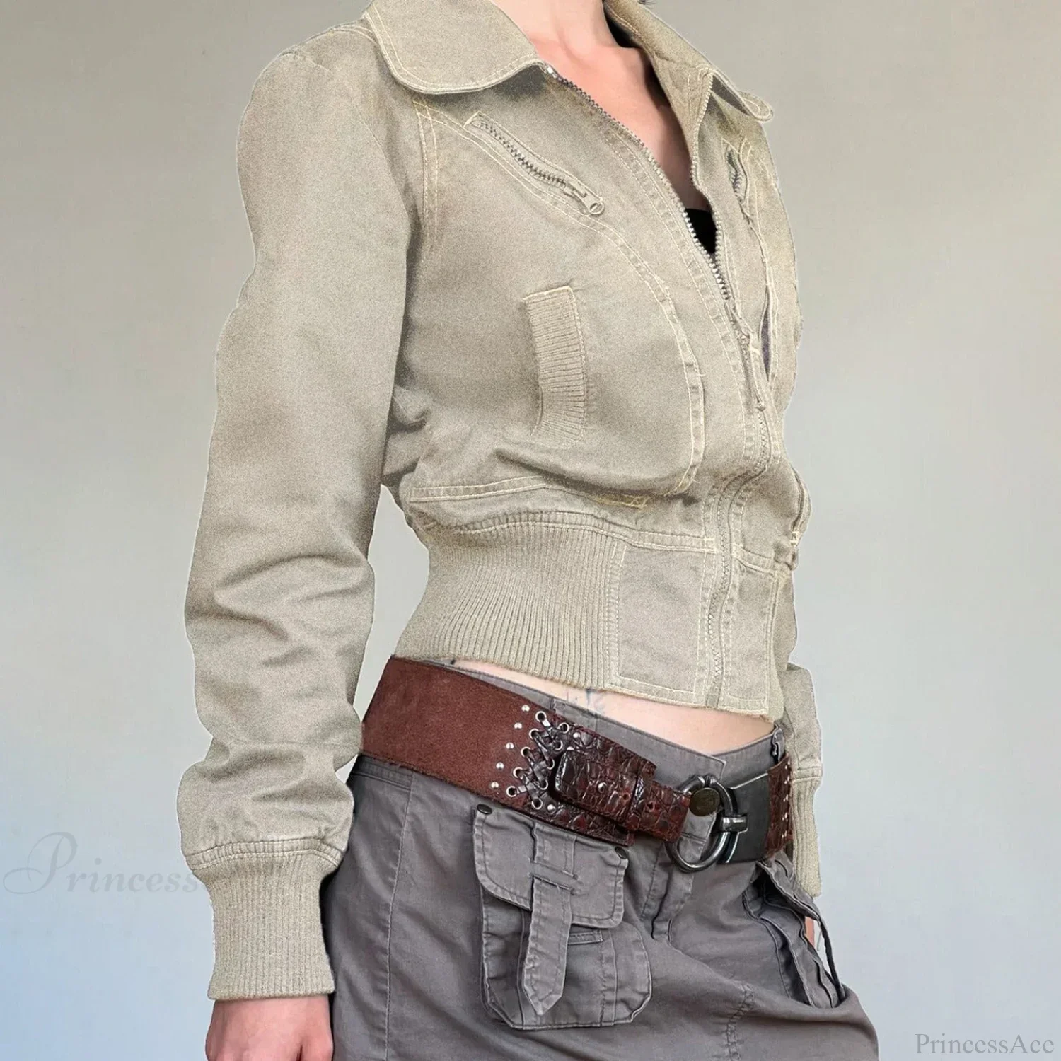 Vintage Utility Zip Slim Fit Pocket Jacket - Image 5