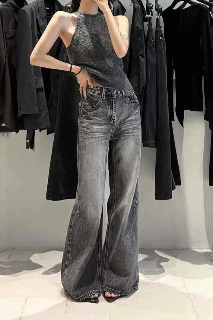 Vintage Washed Straight Wide Leg Jeans - Image 4