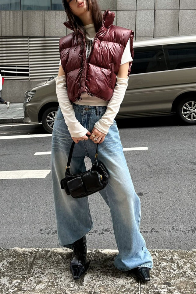 Vintage Washed Whisker Wide Leg Denim Jeans - Image 3