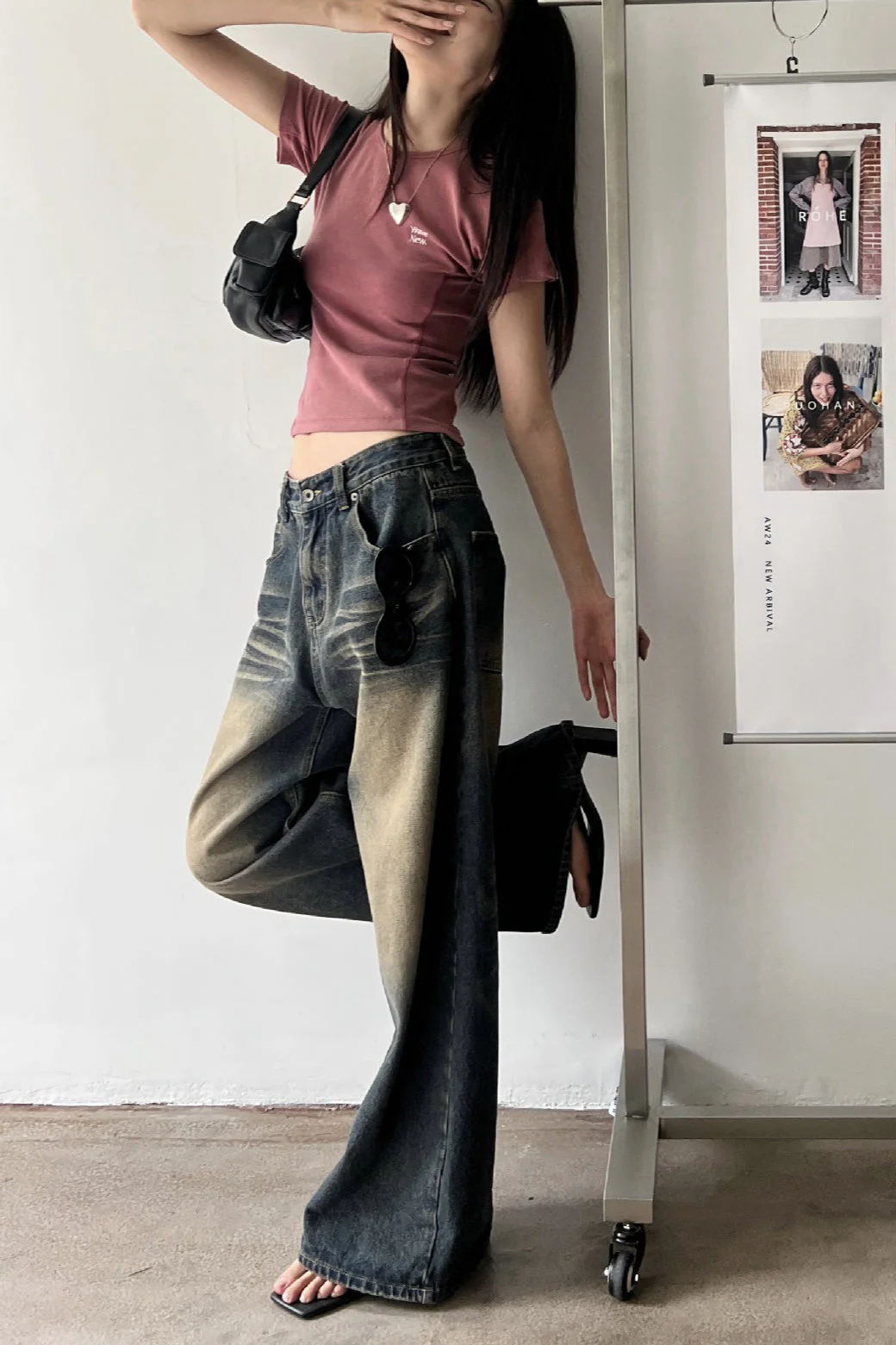 Vintage Washed Whisker Wide Leg Denim Jeans - Image 8