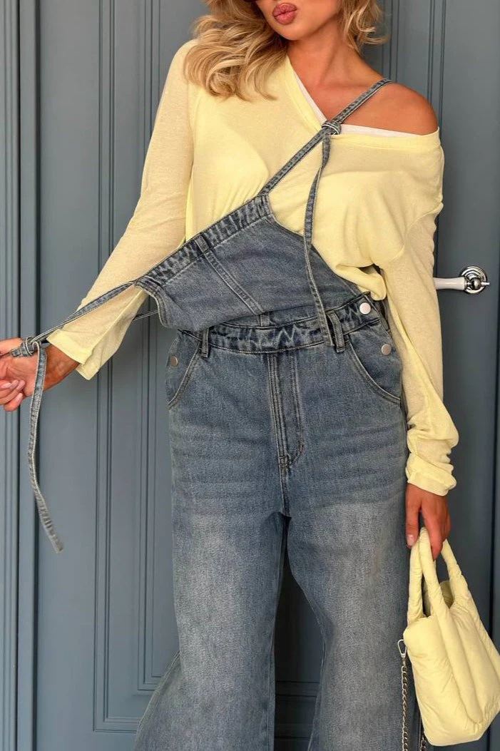 Vintage Washed Wide-Leg Overall Jeans - Image 2