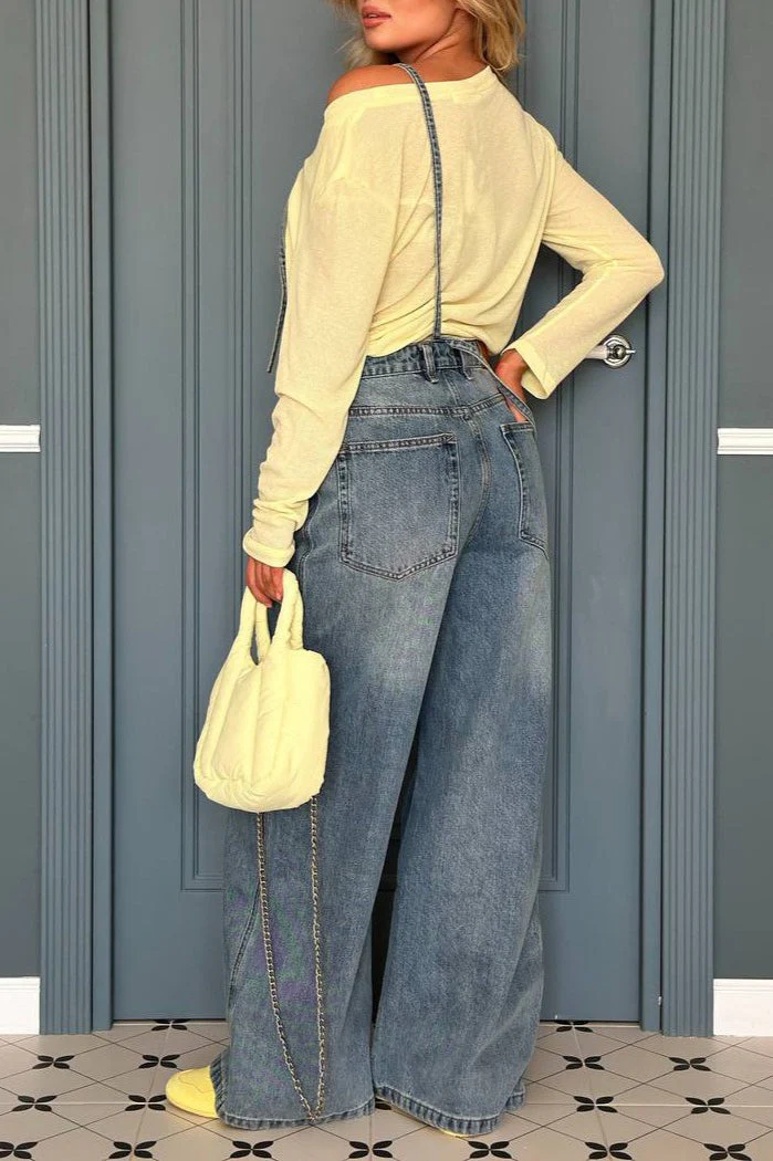 Vintage Washed Wide-Leg Overall Jeans - Image 3