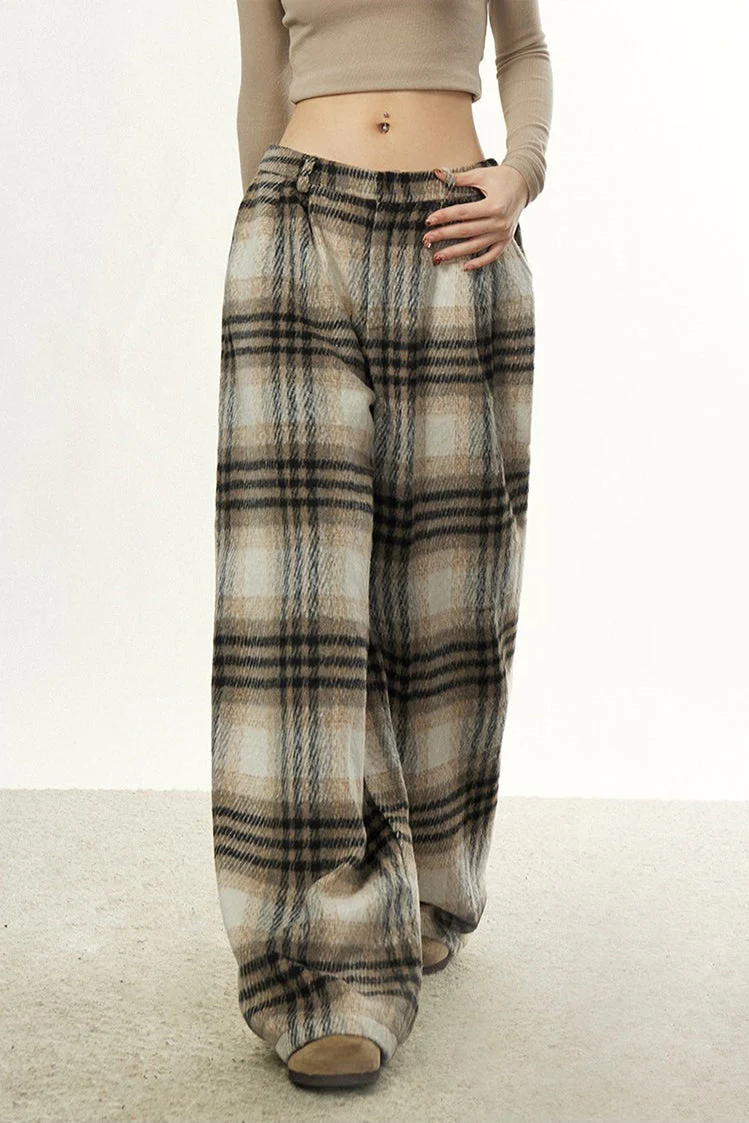 Vintage Wool Plaid Wide-Leg Pants - Image 4