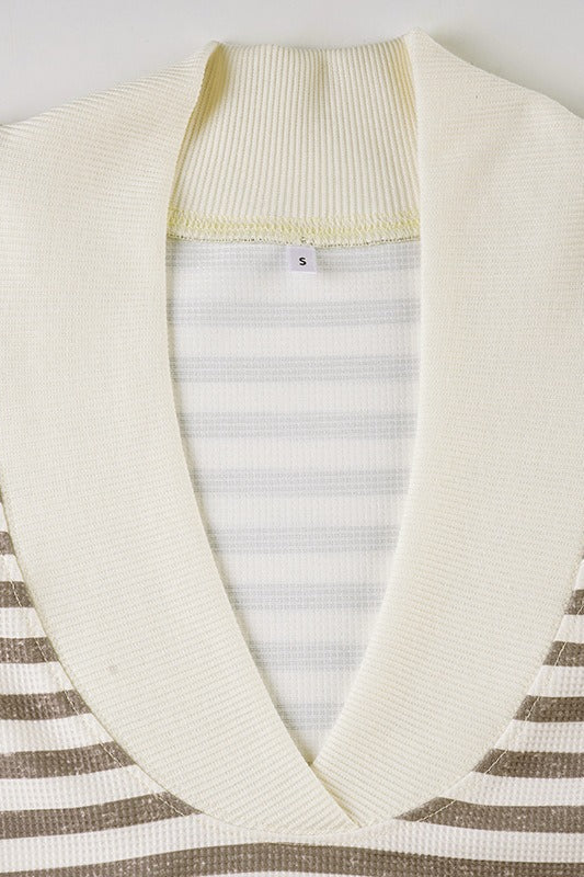 Waffle Striped Patchwork Color Block Long Sleeve Tee - Image 4