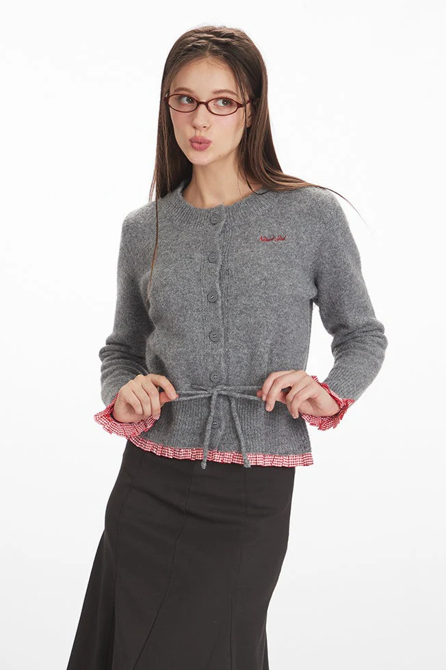 Waist-Cinched Cropped Knit Paneled Blouse - Image 2