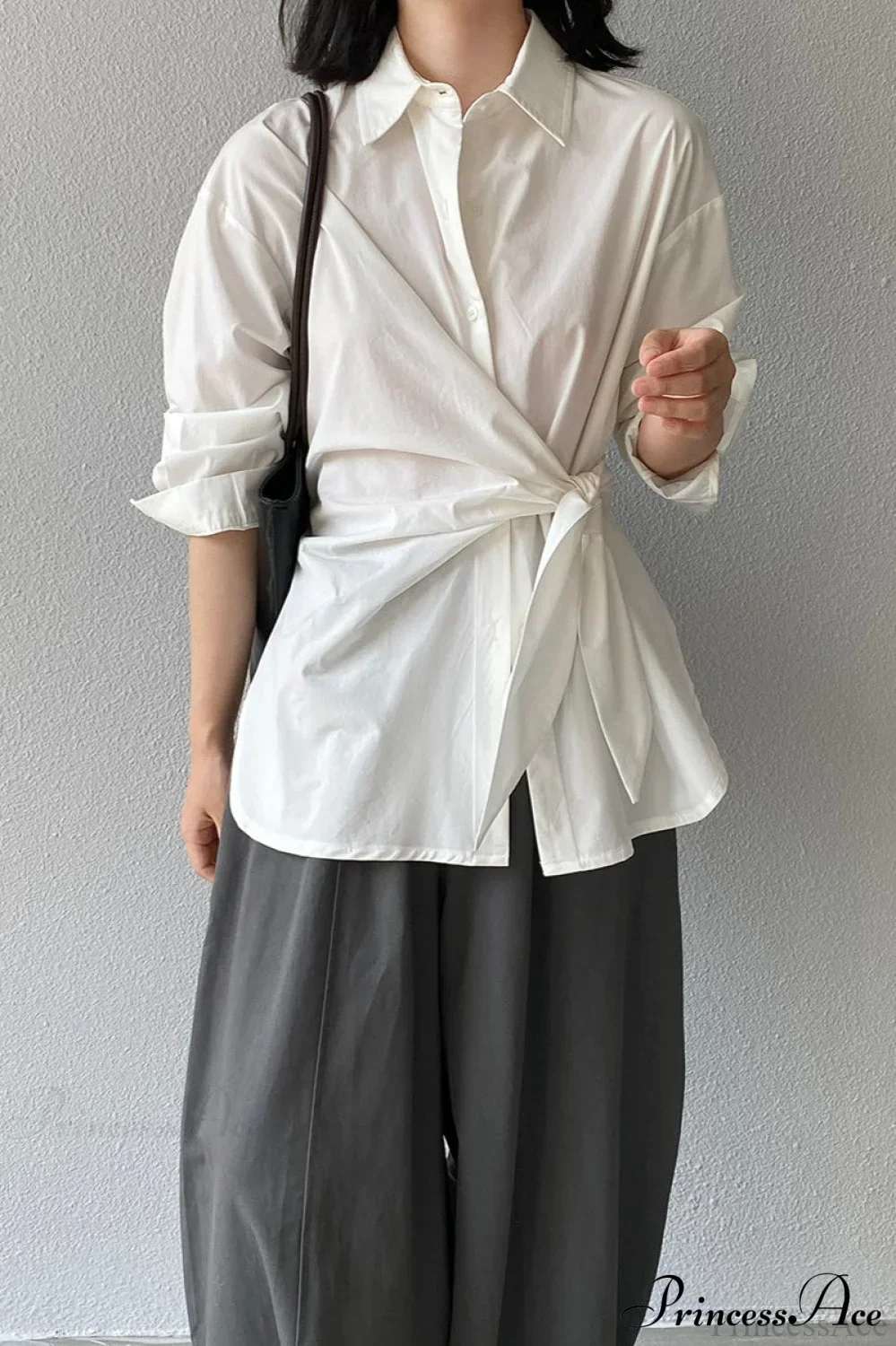 Waist Collared Mid-Length Office Blouse - Image 2