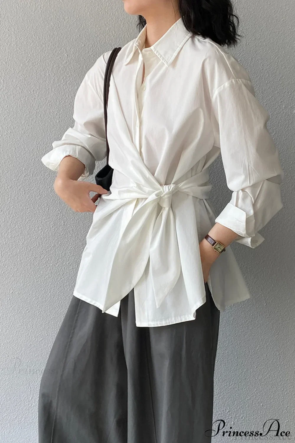 Waist Collared Mid-Length Office Blouse - Image 3