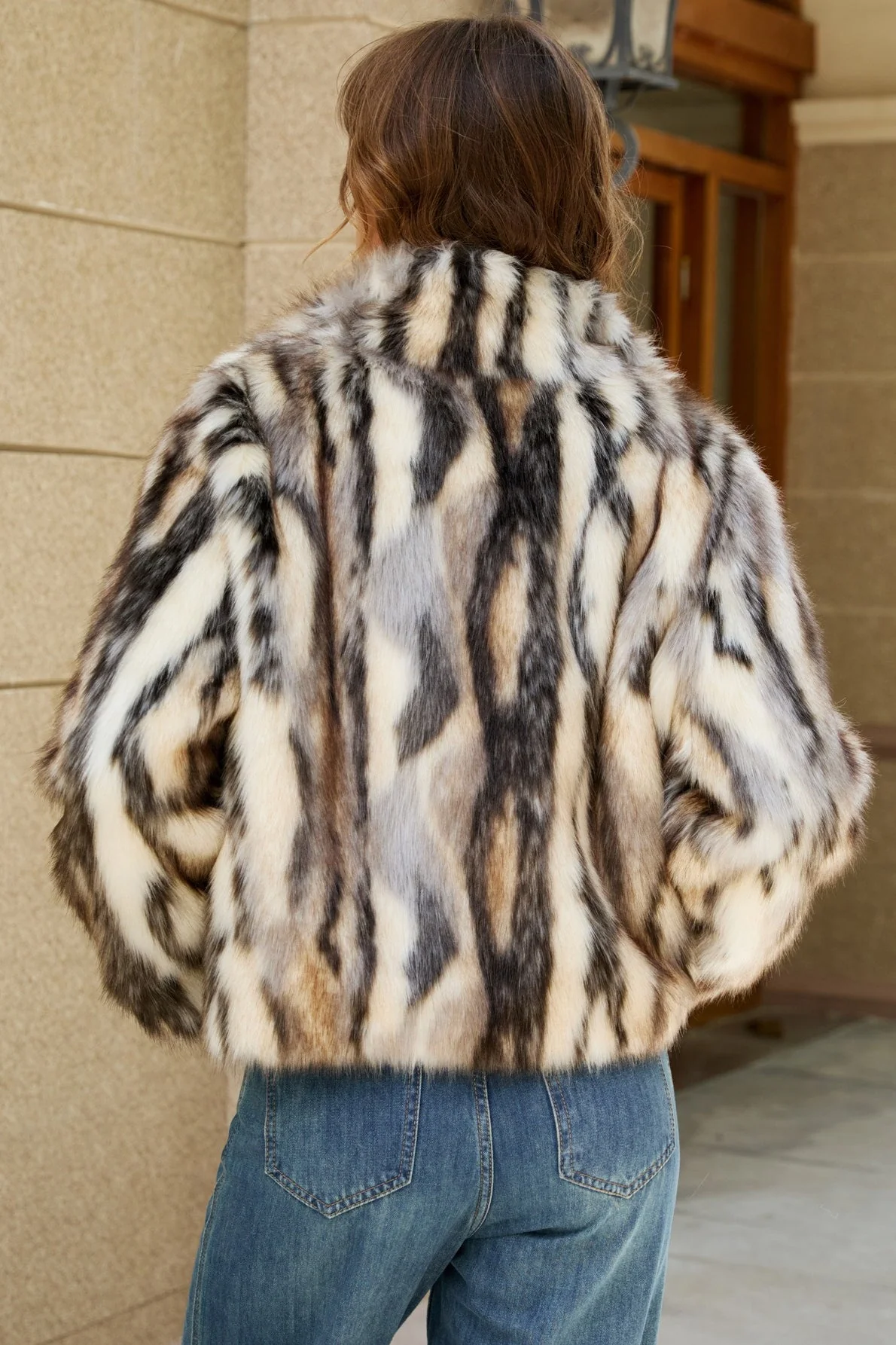 Warm Faux Fox Fur Color Block Coat - Image 5