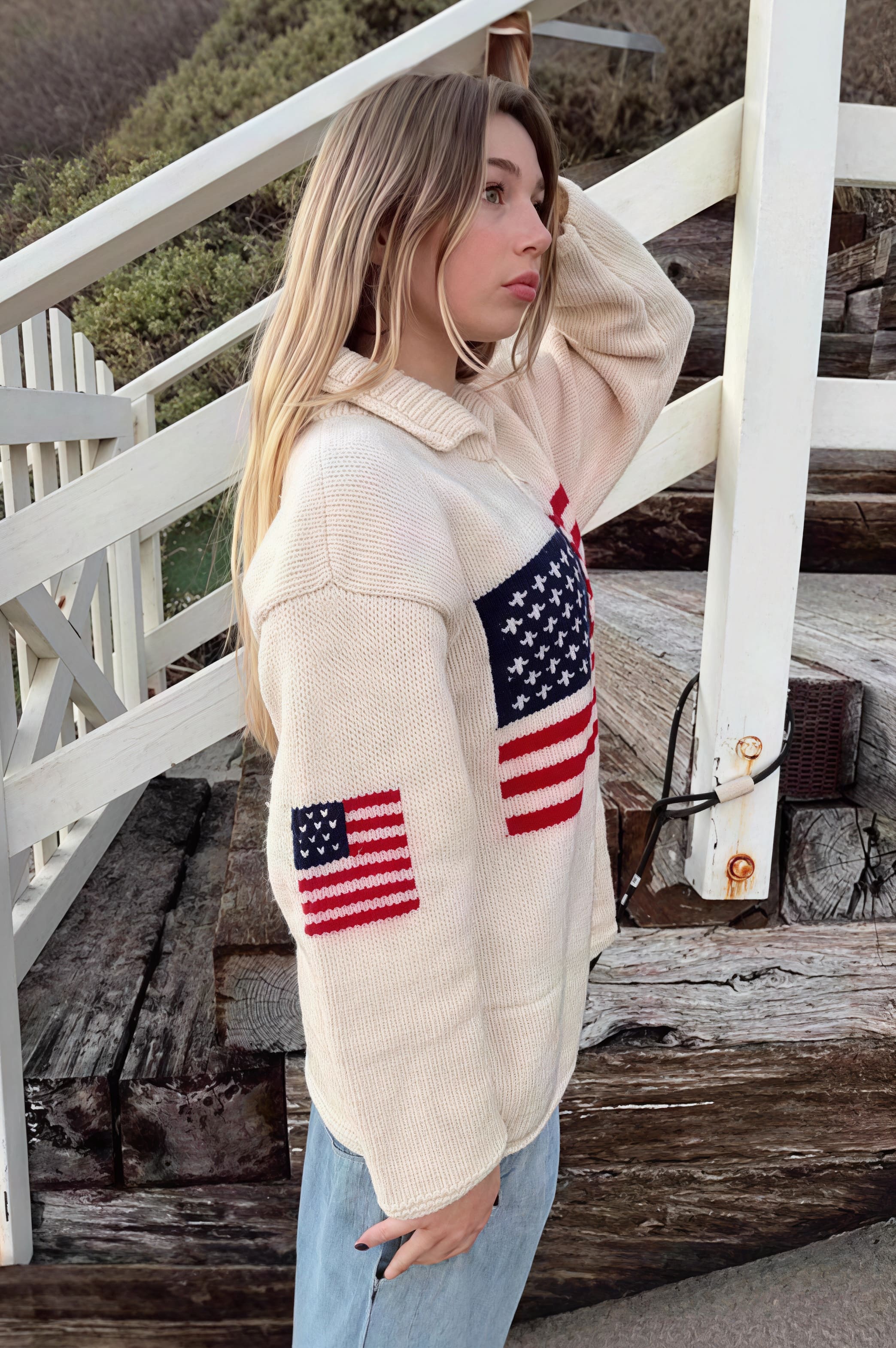 Warm Flag Print Stylish Knit Cardigan - Image 4