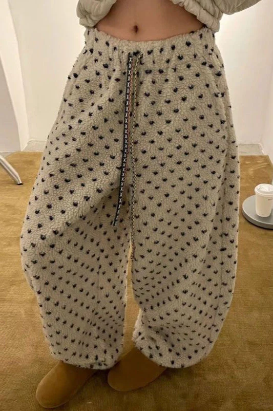 Warm Thickened Polka Dot Fleece Drawcord Pants - Image 3