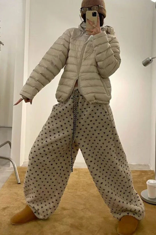 Warm Thickened Polka Dot Fleece Drawcord Pants - Image 4