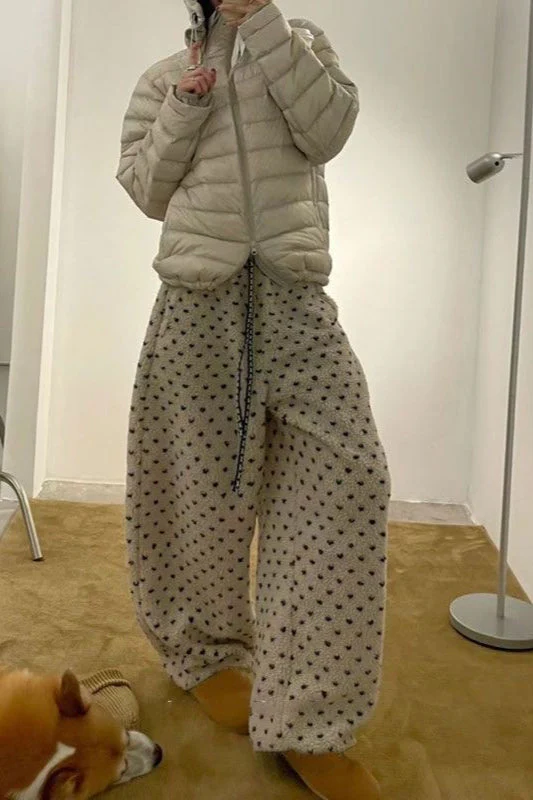 Warm Thickened Polka Dot Fleece Drawcord Pants - Image 5