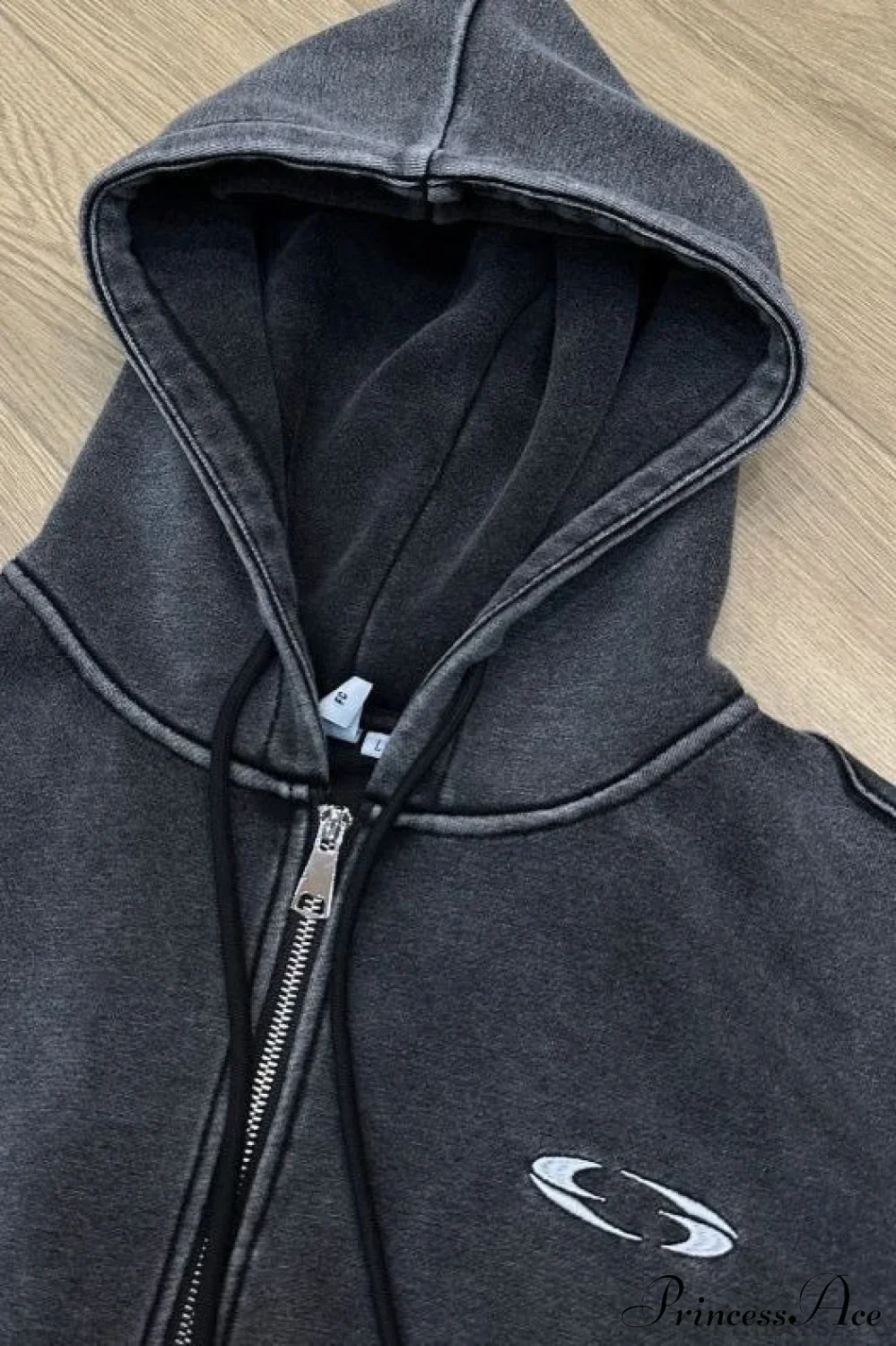 Washed 3D Embroidered Open Front Crop Hoodie - Image 4