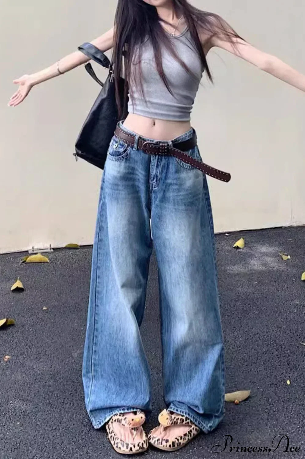 Washed High-Waisted Relaxed Straight Wide-Leg Jeans - Image 4