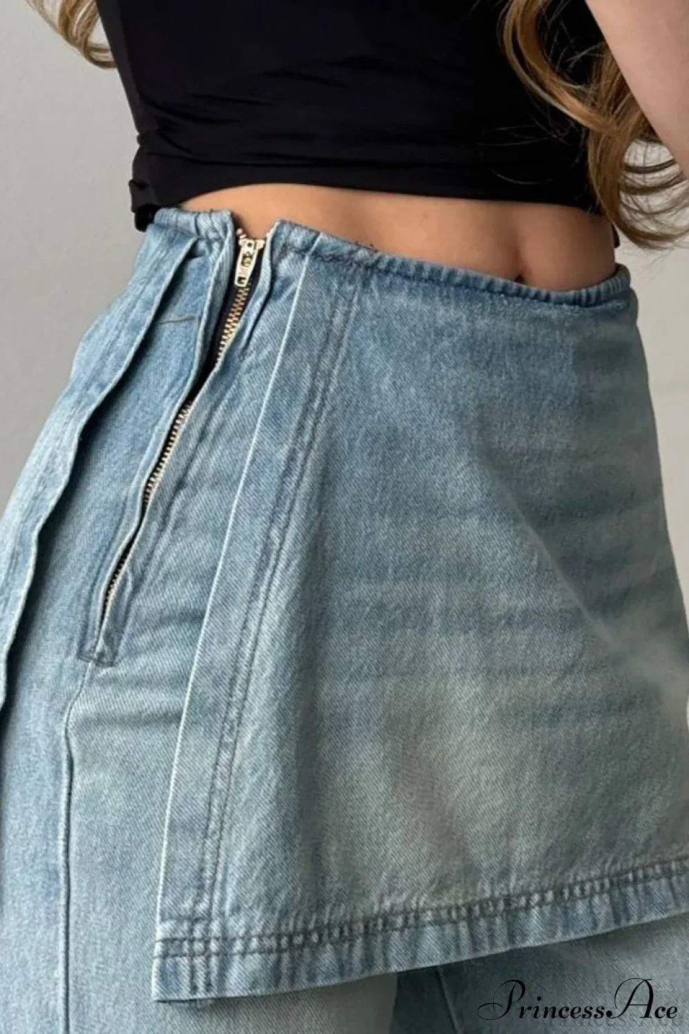 Washed Denim High Waisted Irregular Wide Leg Jeans - Image 4
