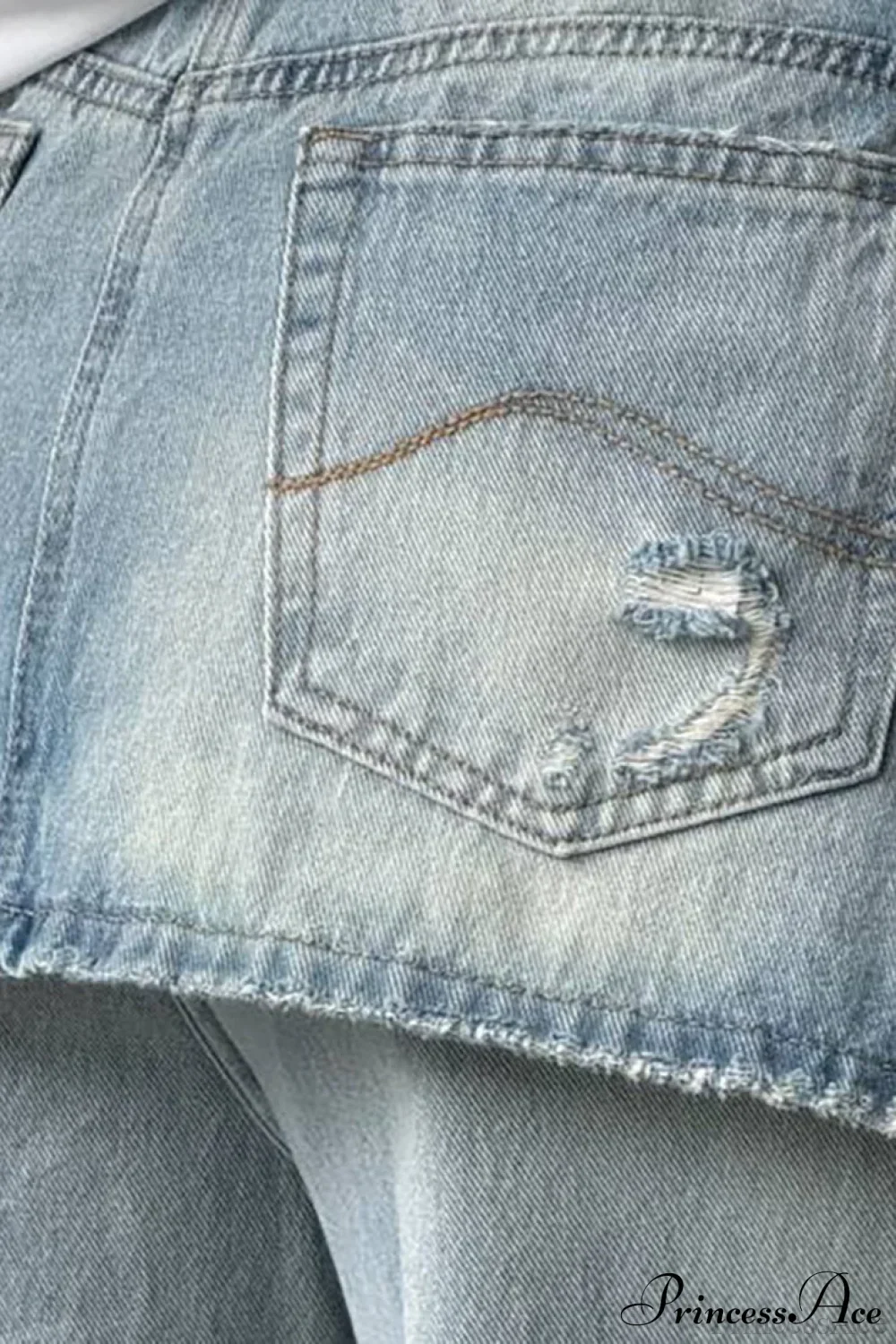 Washed Denim High Waisted Irregular Wide Leg Jeans - Image 7