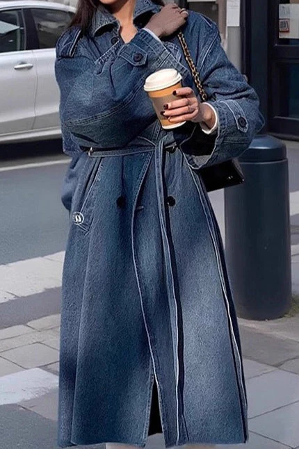 Washed Denim Lazy-Chic Long Overcoat - Image 4