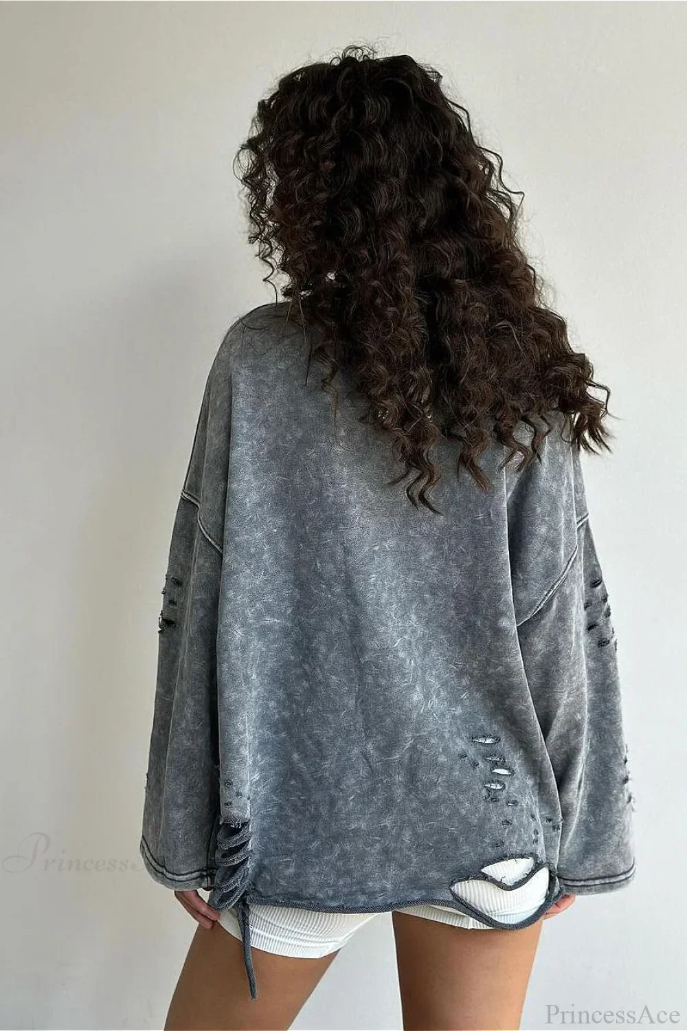 Washed Distressed Speckled Crew Neck Long Sleeve Tee - Image 6