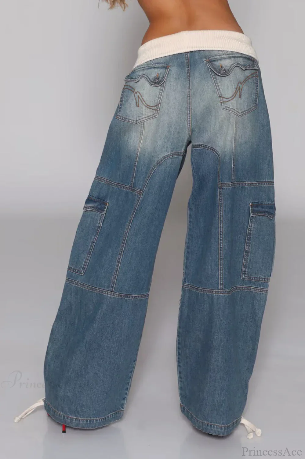 Washed Distressed Sporty Waist Wide Leg Jeans - Image 2