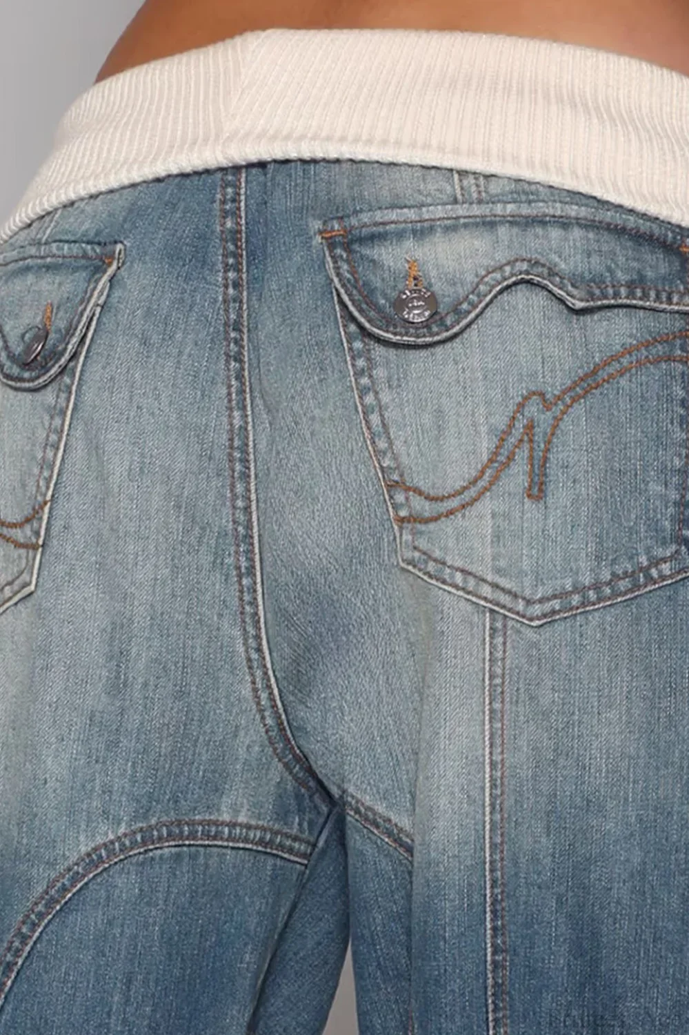 Washed Distressed Sporty Waist Wide Leg Jeans - Image 3