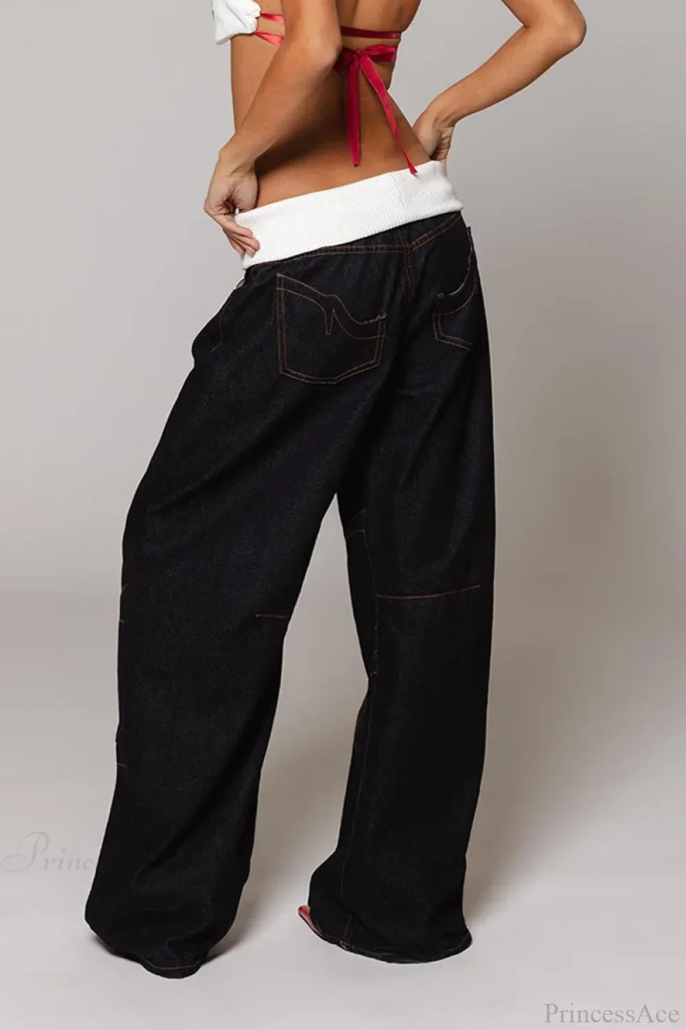 Washed Distressed Sporty Waist Wide Leg Jeans - Image 8