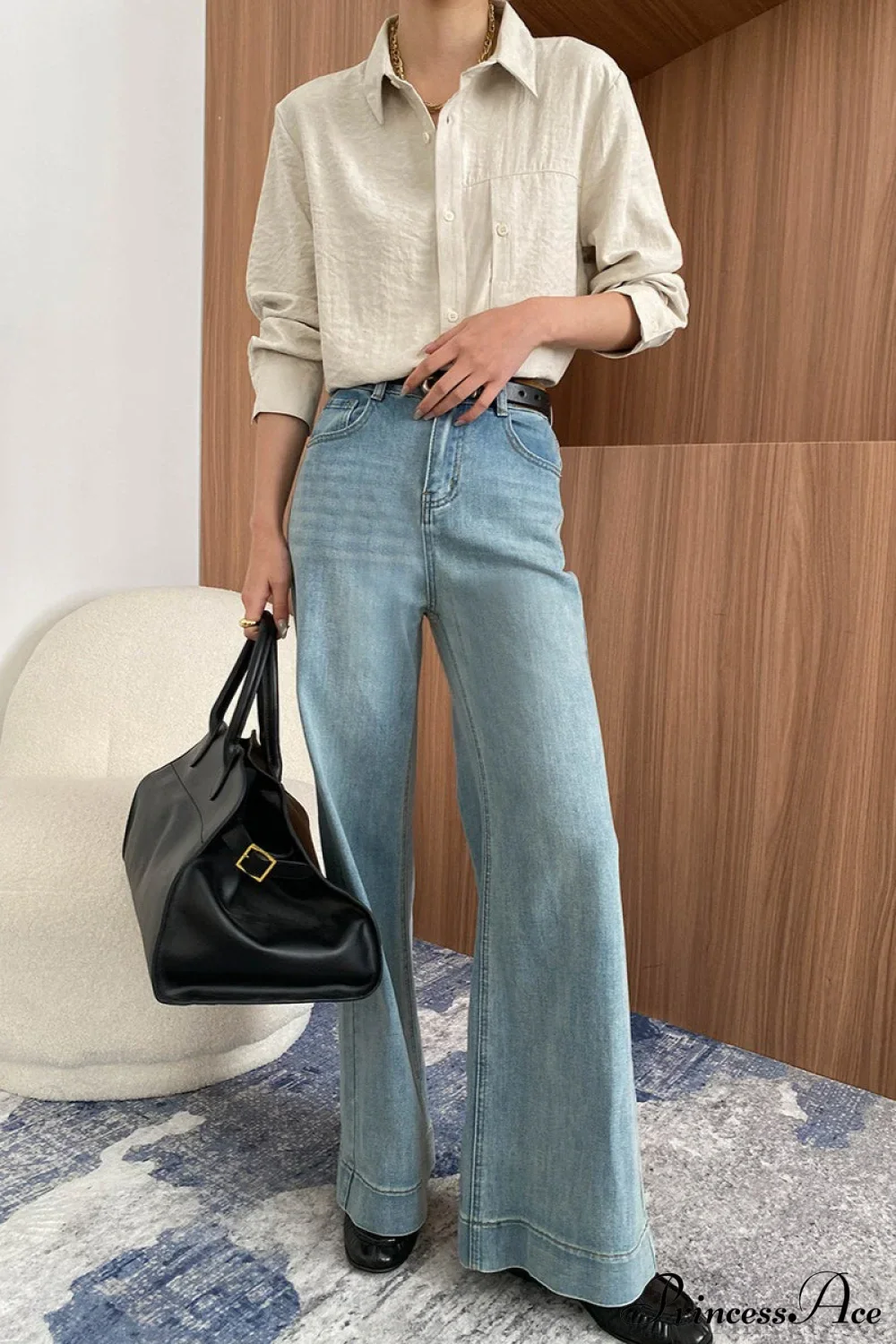 Washed High Waist Slimming Bootcut Loose Jeans - Image 2