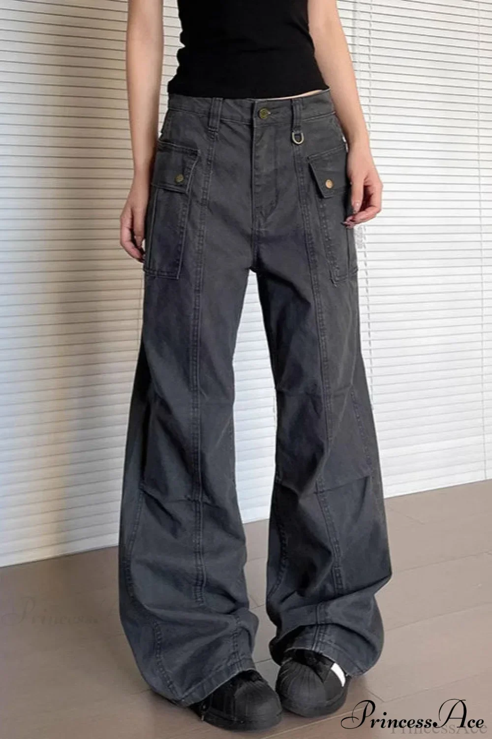 Washed Multi Pocket Flared Cargo Pants - Image 2