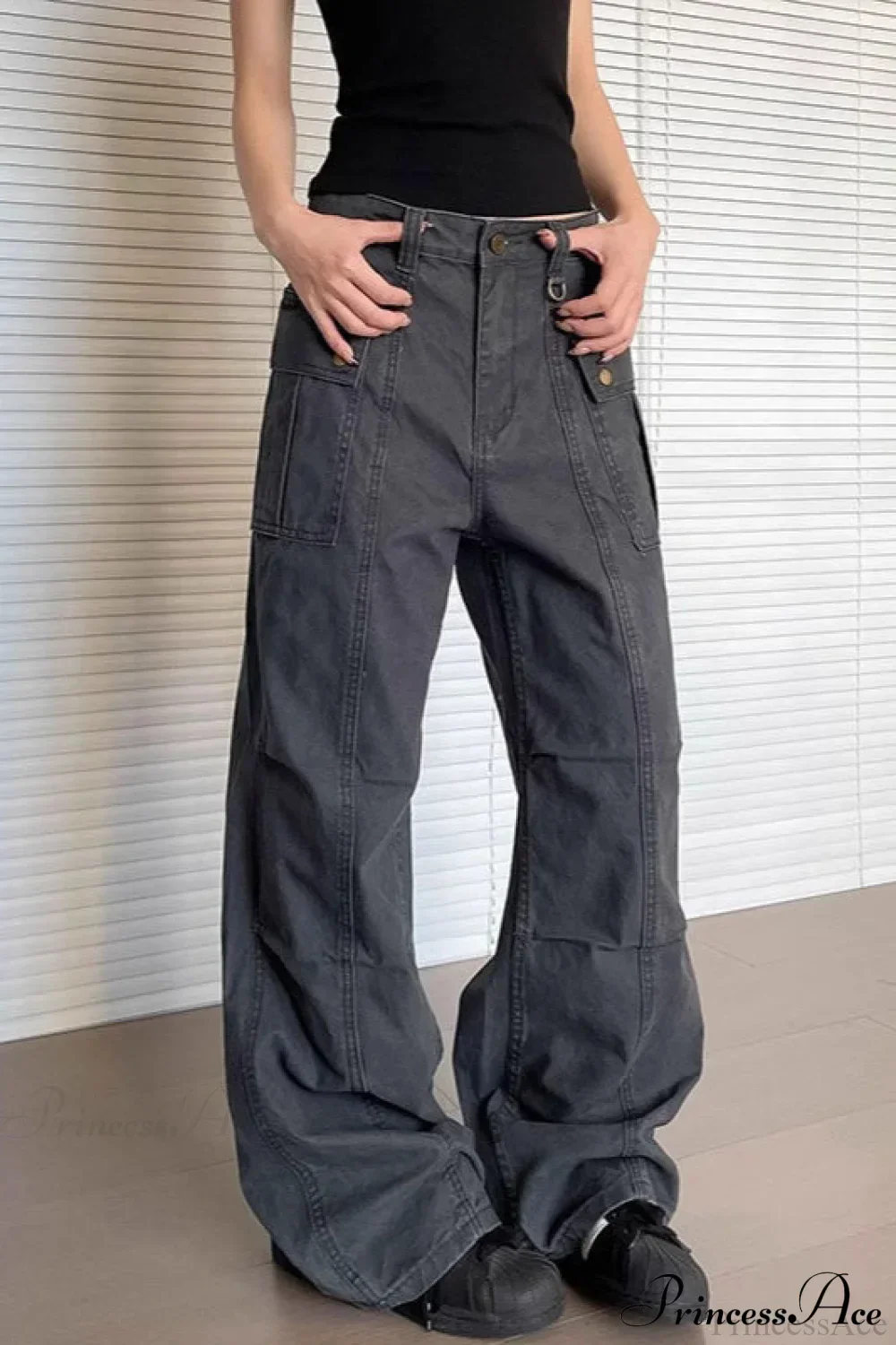 Washed Multi Pocket Flared Cargo Pants - Image 3