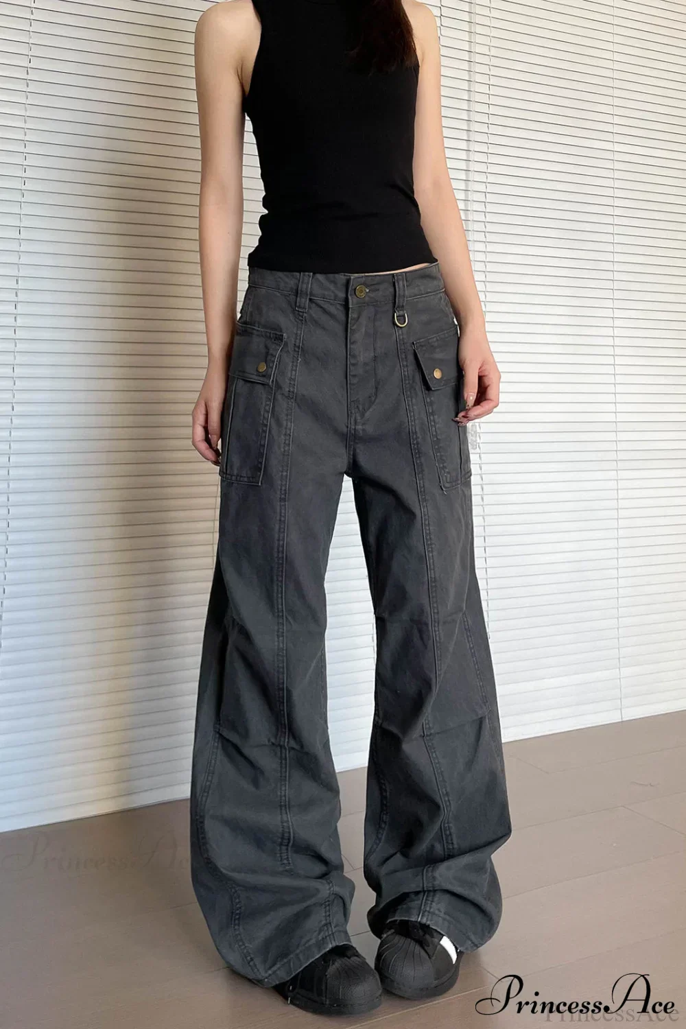 Washed Multi Pocket Flared Cargo Pants - Image 4