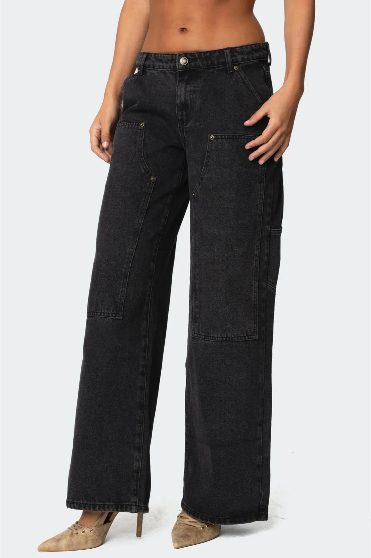 Washed Oversized Mid-Rise Cargo Pocket Straight-Leg Jeans - Image 5
