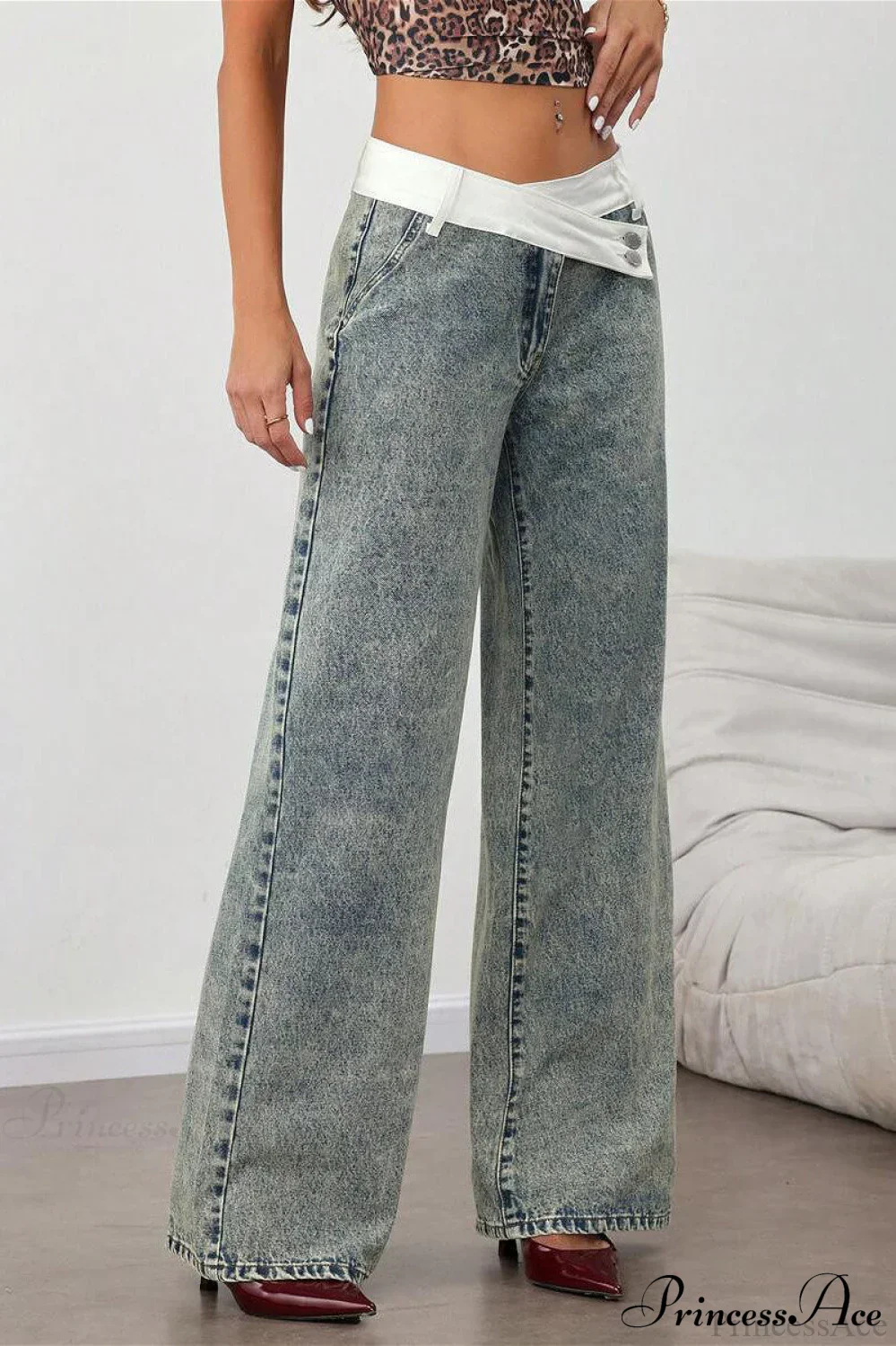 Washed Waist Panel Loose Wide Leg Versatile Jeans - Image 2