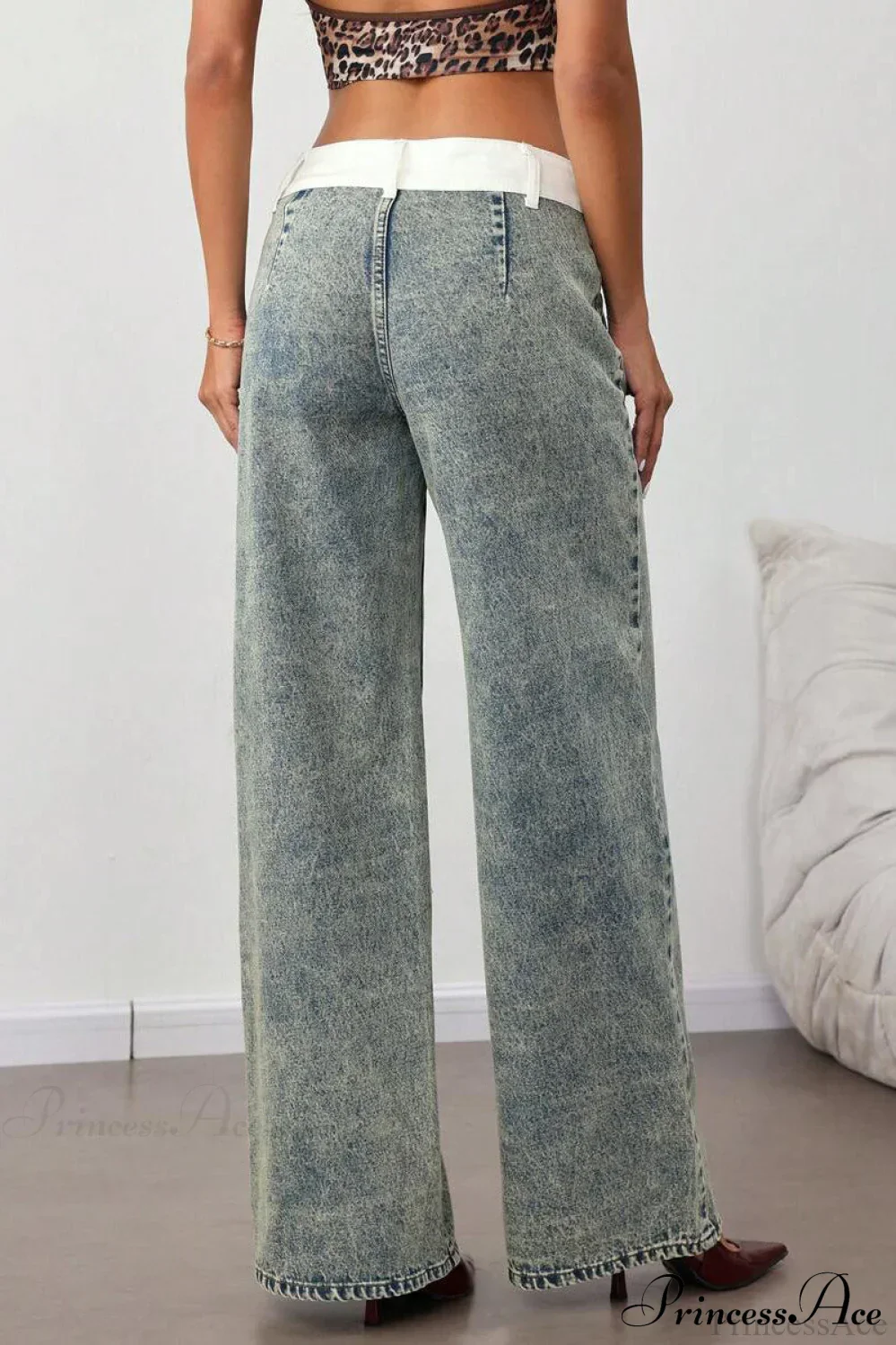 Washed Waist Panel Loose Wide Leg Versatile Jeans - Image 3