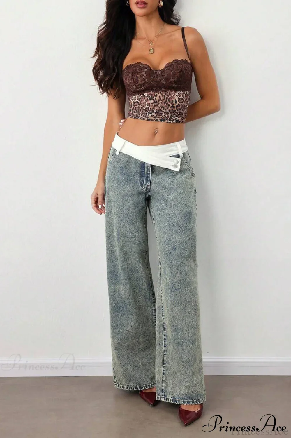 Washed Waist Panel Loose Wide Leg Versatile Jeans - Image 4