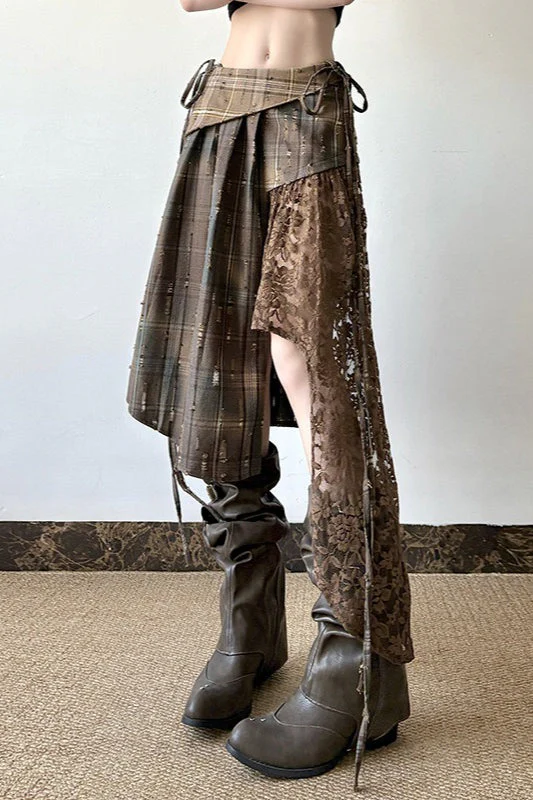 Wasteland Plaid Asymmetrical Lace Skirt - Image 3