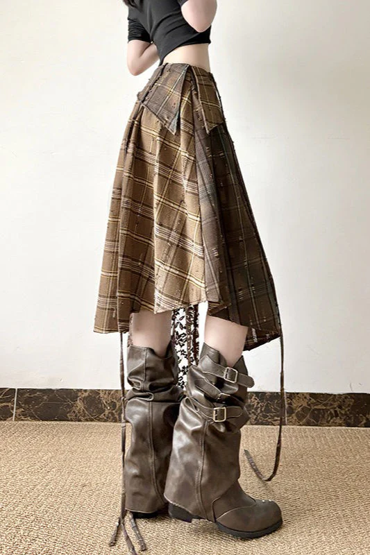 Wasteland Plaid Asymmetrical Lace Skirt - Image 4